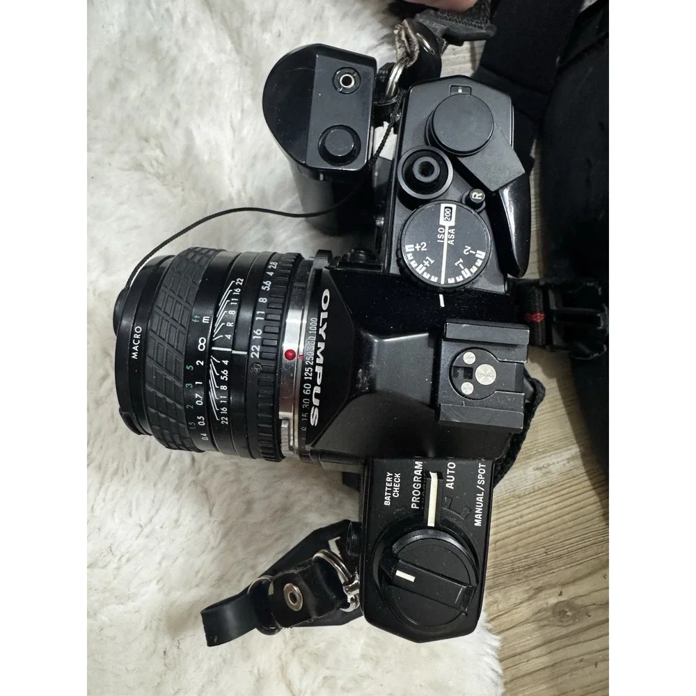Olympus OM-2S Program 35mm Film Camera Kit 35-70mm Lens Winder Tested